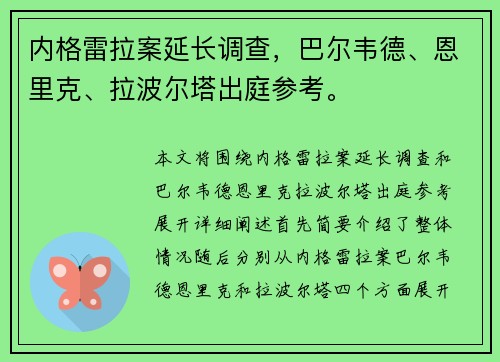 内格雷拉案延长调查，巴尔韦德、恩里克、拉波尔塔出庭参考。